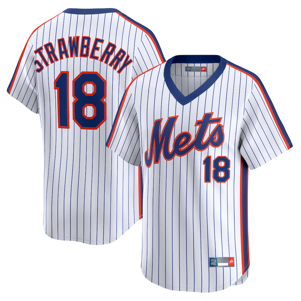 Johmsee NY.Mets #18 Darryl Strawberry Player White Cooperstown Collection T-shirt Game Stitched Jerseys