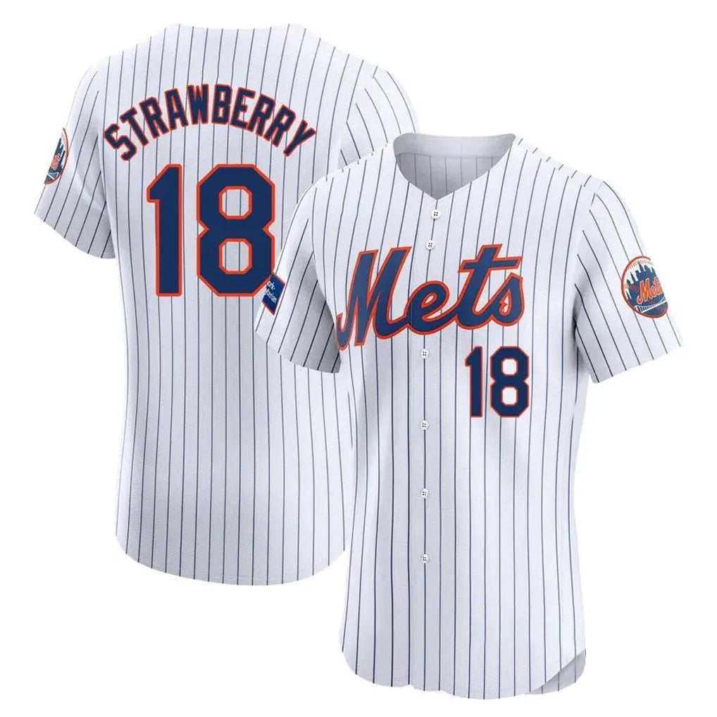 Johmsee NY.Mets #18 Darryl Strawberry Player White Home Limited Elite Stitched Jerseys