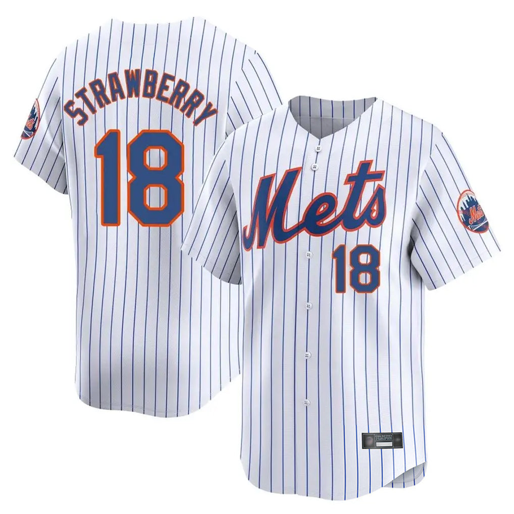 Johmsee NY.Mets #18 Darryl Strawberry Player White Home Limited Stitched Jerseys