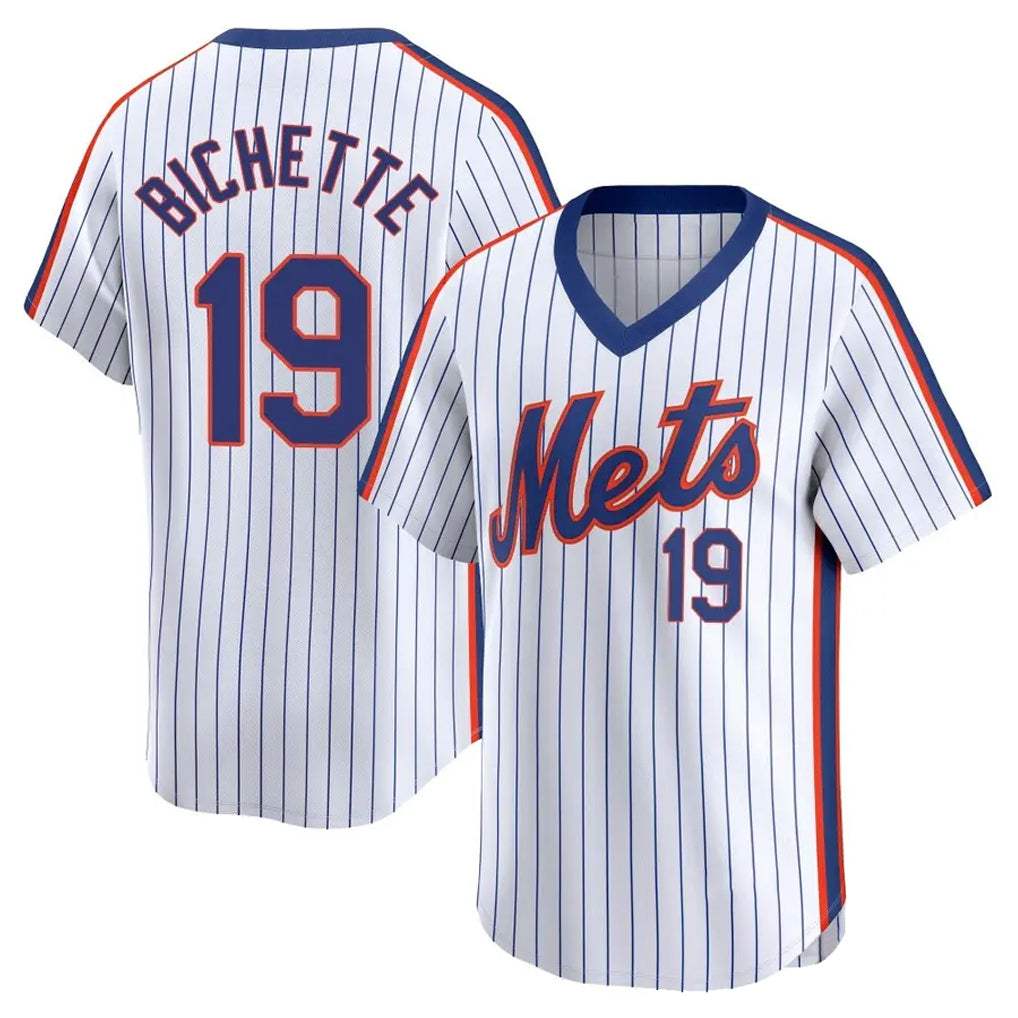 Johmsee NY.Mets #19 Bo Bichette Player White Cooperstown Collection T-shirt Game Stitched Jerseys