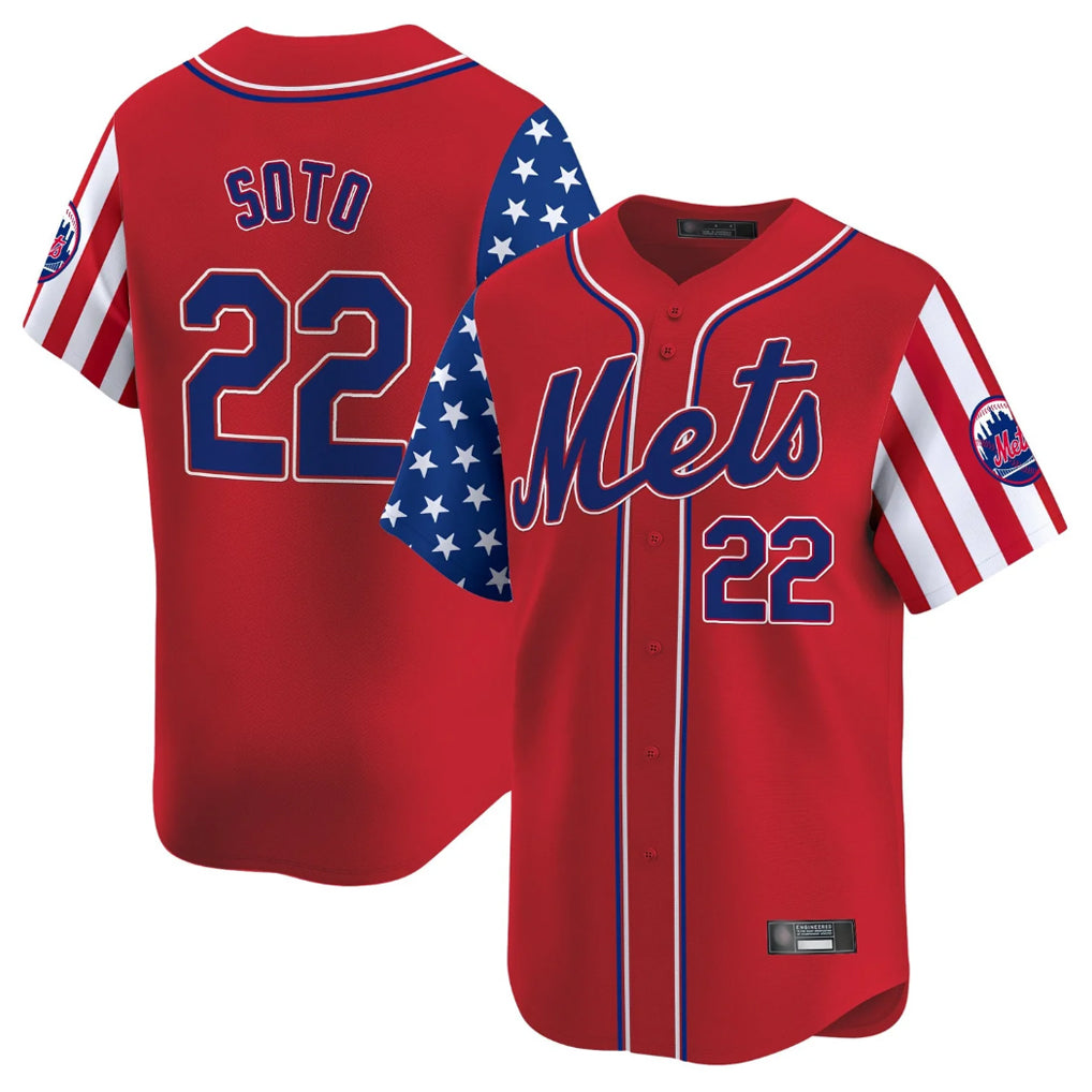 Johmsee NY.Mets #22 Juan Soto Player Red 2025 Independence Day Vapor Premier Limited  Stitched Jerseys