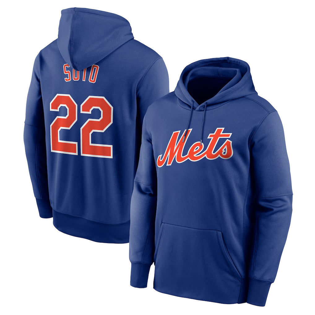Johmsee NY.Mets #22 Juan Soto Player Royal Club Pullover Hoodie Game Stitched Jerseys
