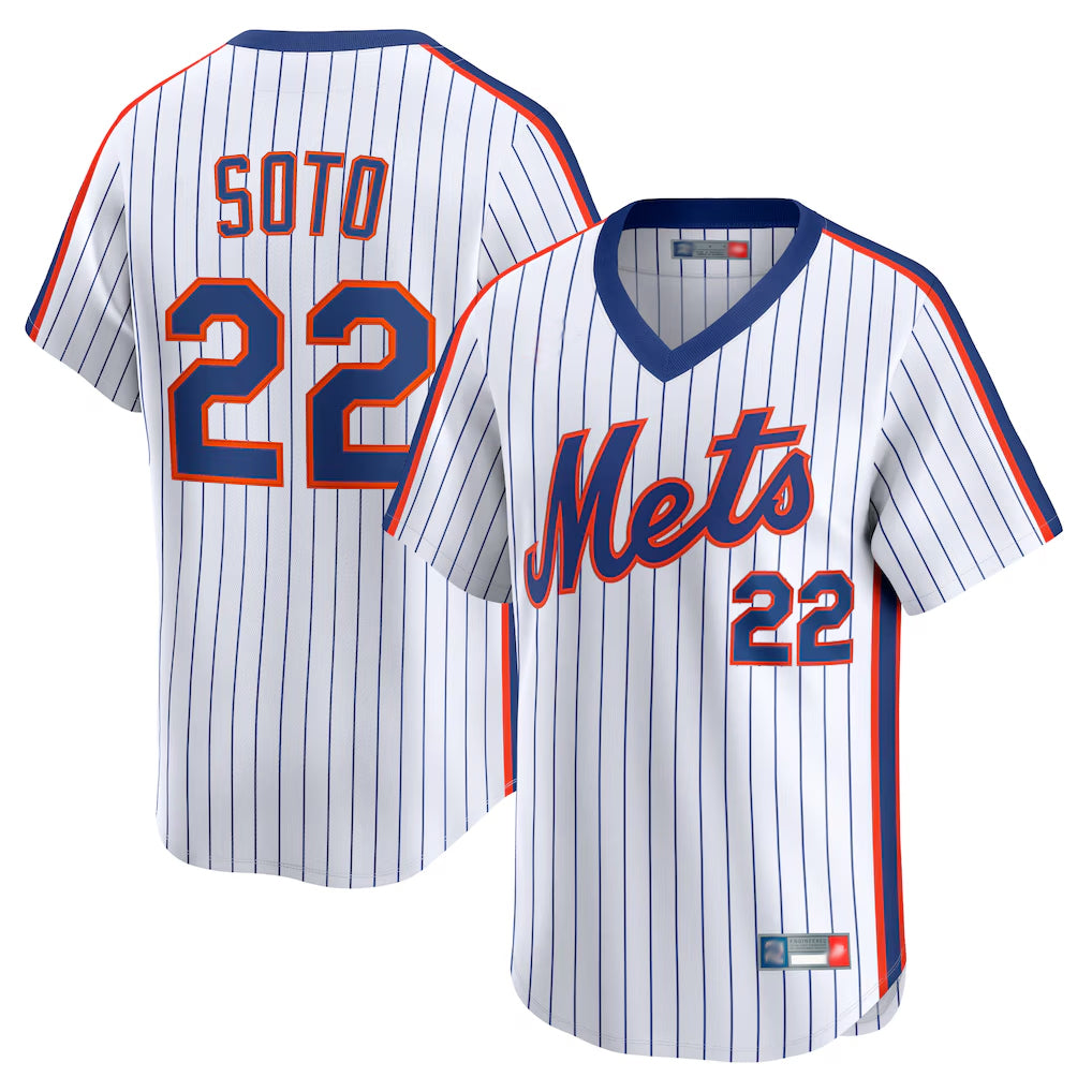 Johmsee NY.Mets #22 Juan Soto Player White Cooperstown Collection T-shirt Game Stitched Jerseys