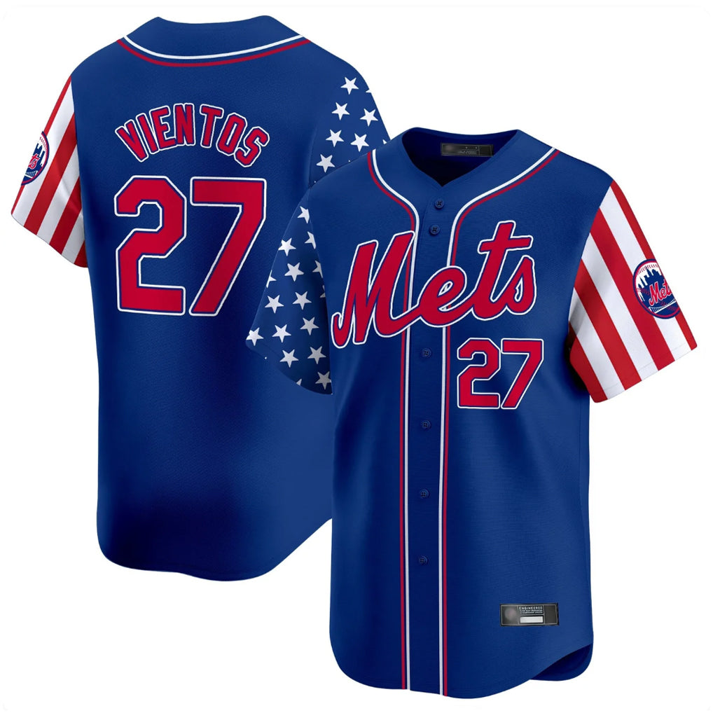 Johmsee NY.Mets #27 Mark Vientos Player Royal 2025 Independence Day Vapor Premier Limited  Stitched Jerseys