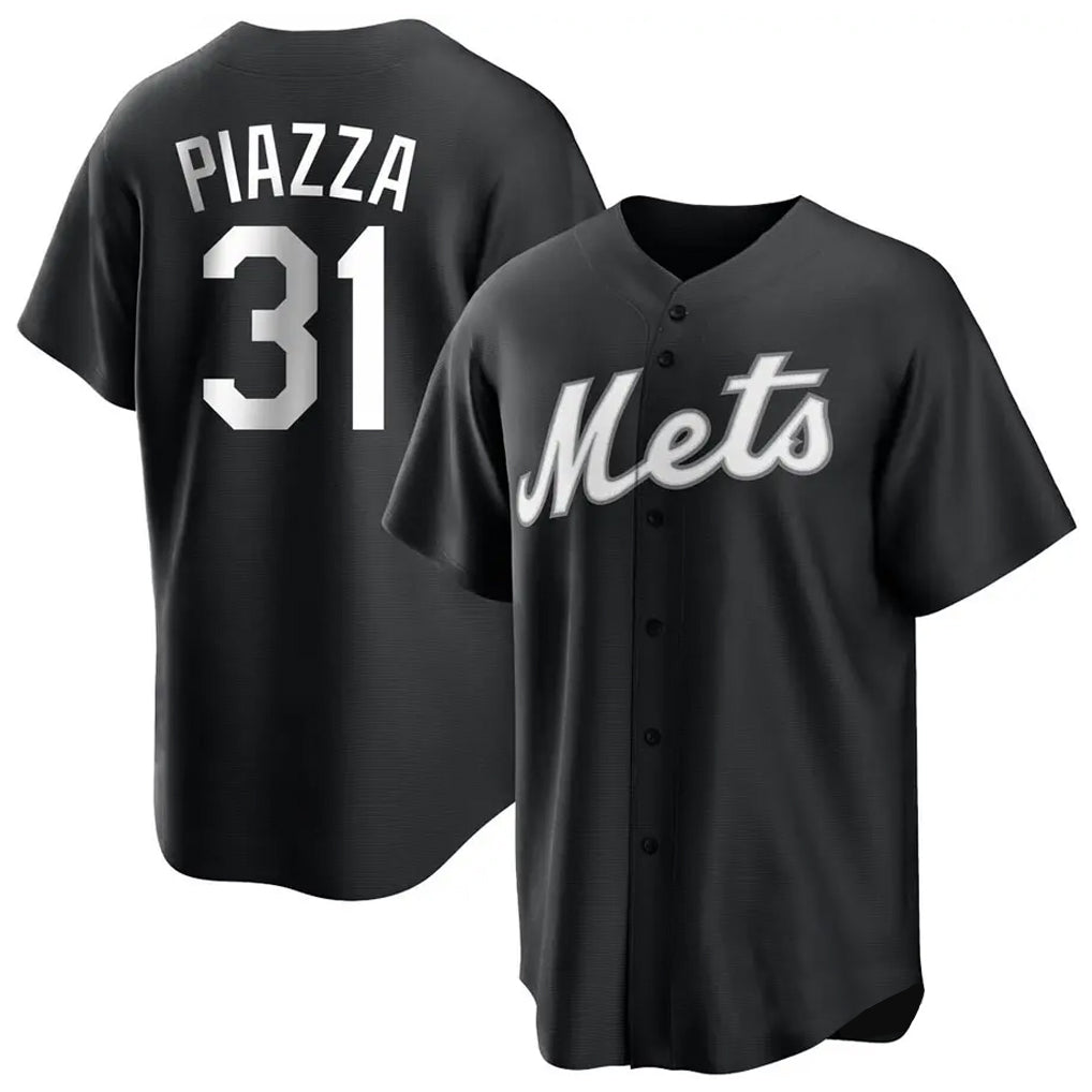 Johmsee NY.Mets #31 Mike Piazza Player Black Home Game Stitched Jerseys