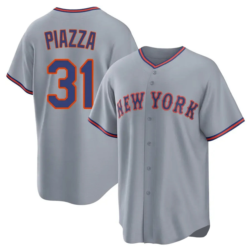 Johmsee NY.Mets #31 Mike Piazza Player Gray Road Home Game Stitched Jerseys