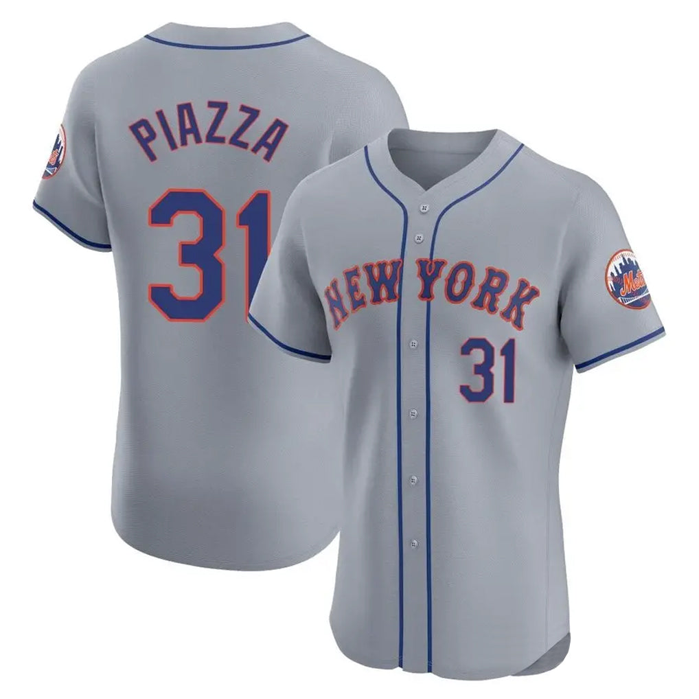 Johmsee NY.Mets #31 Mike Piazza Player Gray Road Limited Elite Home Stitched Jerseys