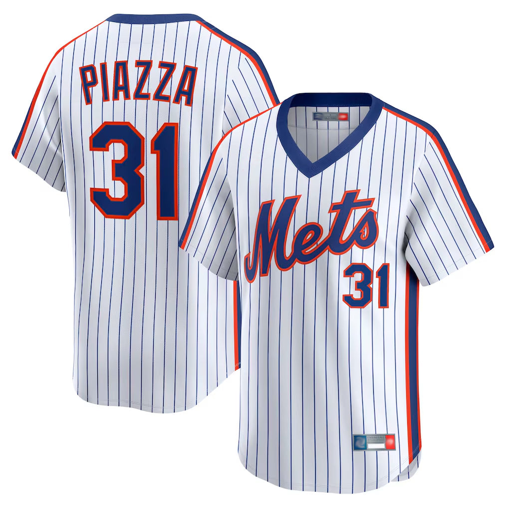 Johmsee NY.Mets #31 Mike Piazza Player White Cooperstown Collection T-shirt Game Stitched Jerseys
