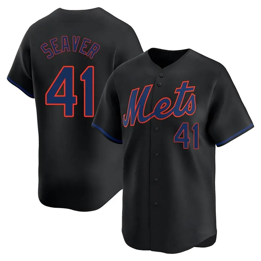Johmsee NY.Mets #41 Tom Seaver Player Black Alternate Home Limited Stitched Jerseys