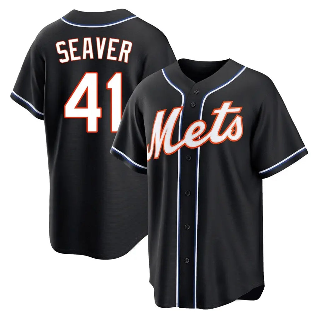 Johmsee NY.Mets #41 Tom Seaver Player Black Fashion Out Game Stitched Jerseys
