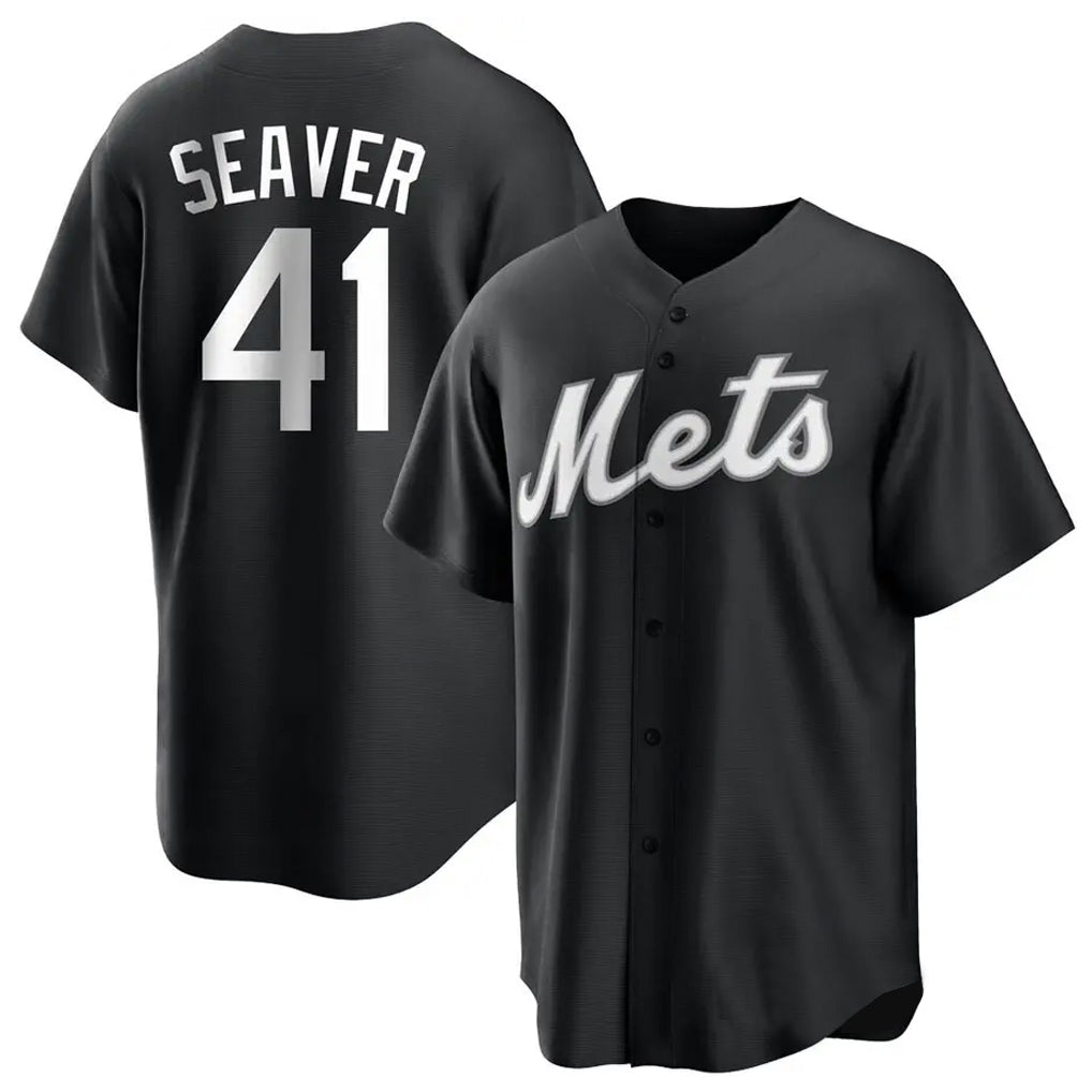 Johmsee NY.Mets #41 Tom Seaver Player Black Home Game Stitched Jerseys