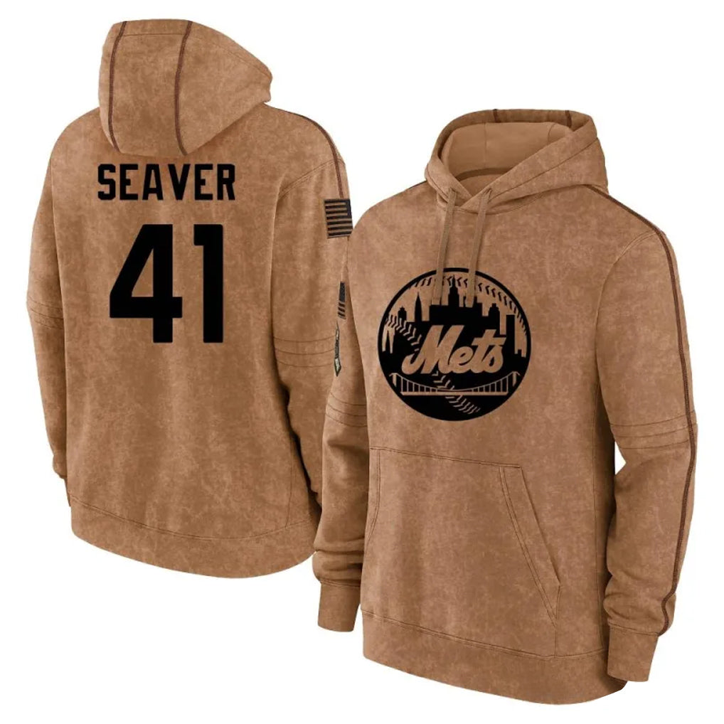 Johmsee NY.Mets #41 Tom Seaver Player Brown Club Pullover Hoodie Game Stitched Jerseys