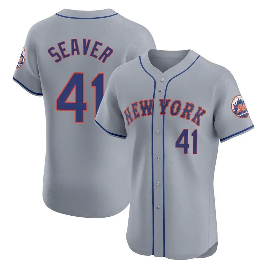 Johmsee NY.Mets #41 Tom Seaver Player Gray Road Limited Elite Home Stitched Jerseys