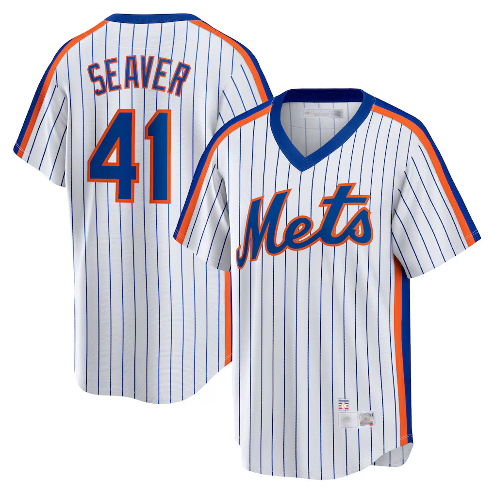 Johmsee NY.Mets #41 Tom Seaver Player White Cooperstown Collection T-shirt Home Stitched Jerseys