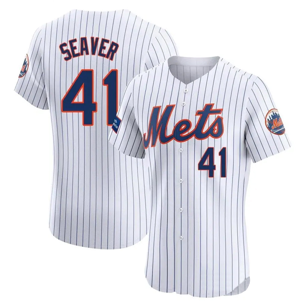 Johmsee NY.Mets #41 Tom Seaver Player White Home Limited Elite Stitched Jerseys