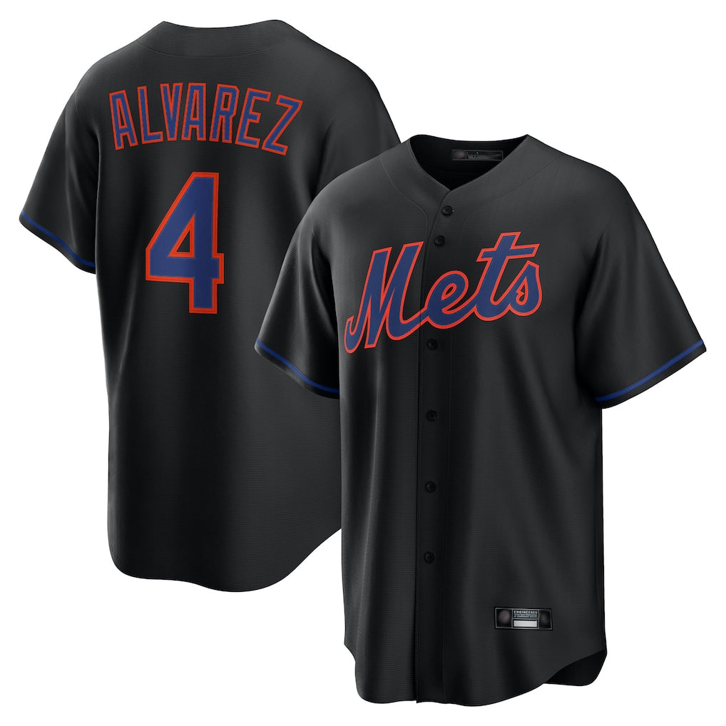 Johmsee NY.Mets #4 Francisco Alvarez Player Black Alternate Home Game Stitched Jerseys