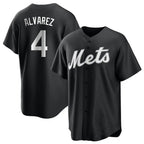 Johmsee NY.Mets #4 Francisco Alvarez Player Black Home Game Stitched Jerseys
