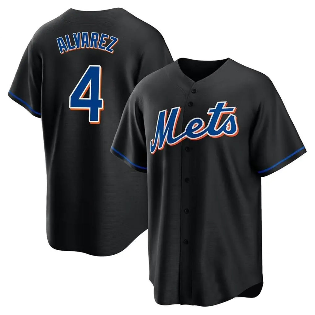 Johmsee NY.Mets #4 Francisco Alvarez Player Black Replica Home Game Stitched Jerseys