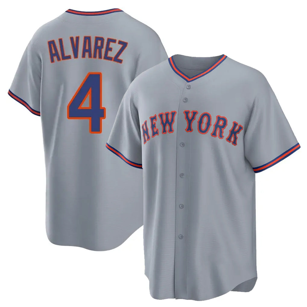 Johmsee NY.Mets #4 Francisco Alvarez Player Gray Road Home Game Stitched Jerseys