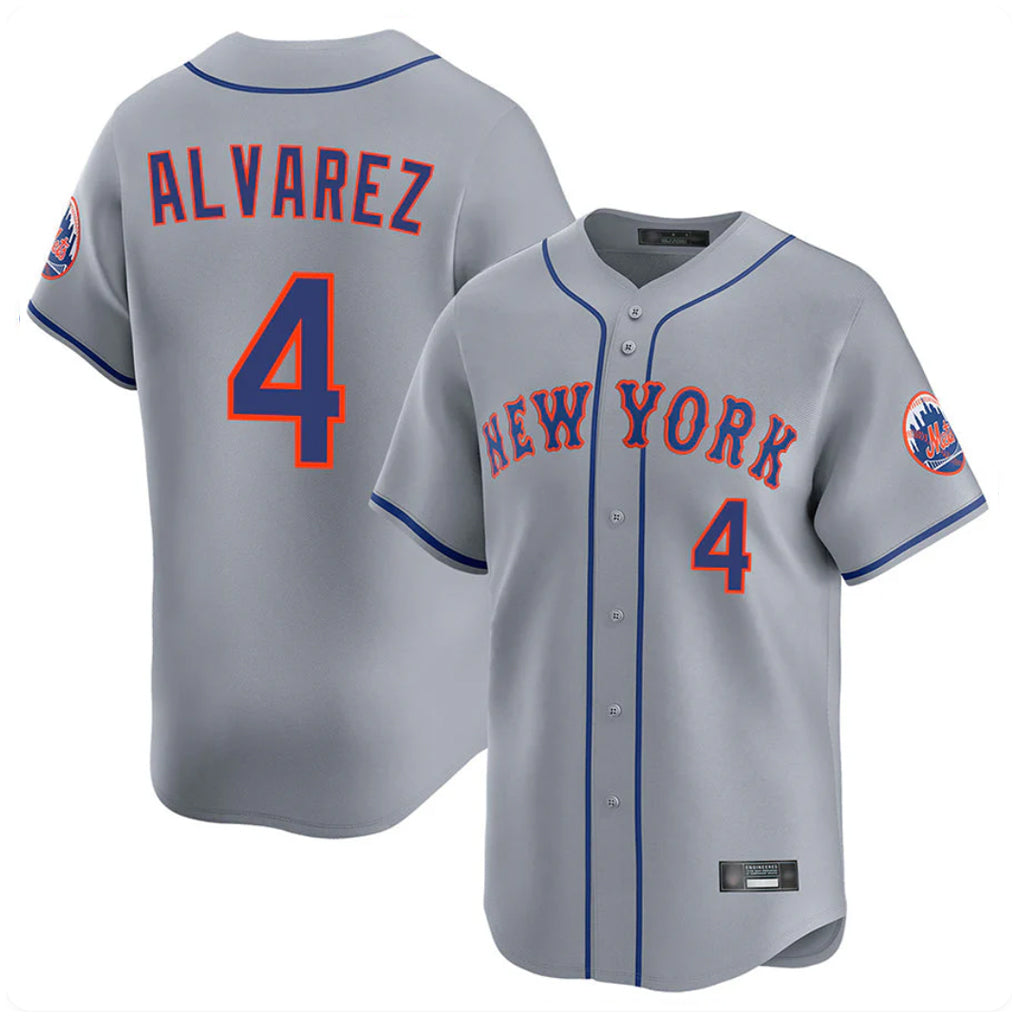 Johmsee NY.Mets #4 Francisco Alvarez Player Gray Road Limited Home Stitched Jerseys