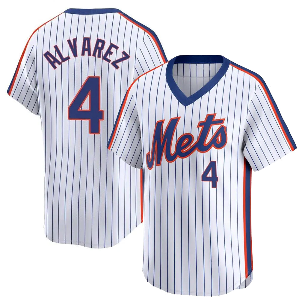 Johmsee NY.Mets #4 Francisco Alvarez Player White Cooperstown Collection T-shirt Game Stitched Jerseys