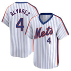 Johmsee NY.Mets #4 Francisco Alvarez Player White Cooperstown Collection T-shirt Game Stitched Jerseys