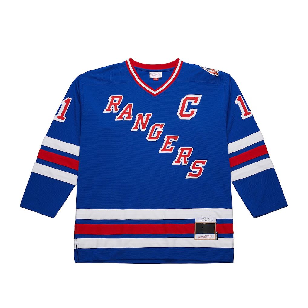Johmsee NY.Rangers Mark Messier Mitchell & Ness Blue Big & Tall 1993-94 Blue Line 2.0 Jerseys