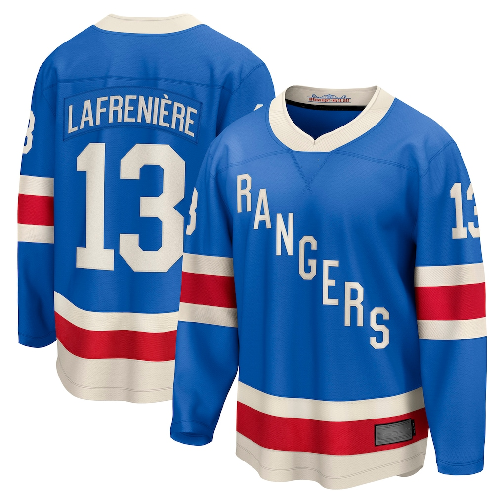 Johmsee NY.Rangers #13 Alexis Lafreniere Blue Centennial Breakaway Jerseys