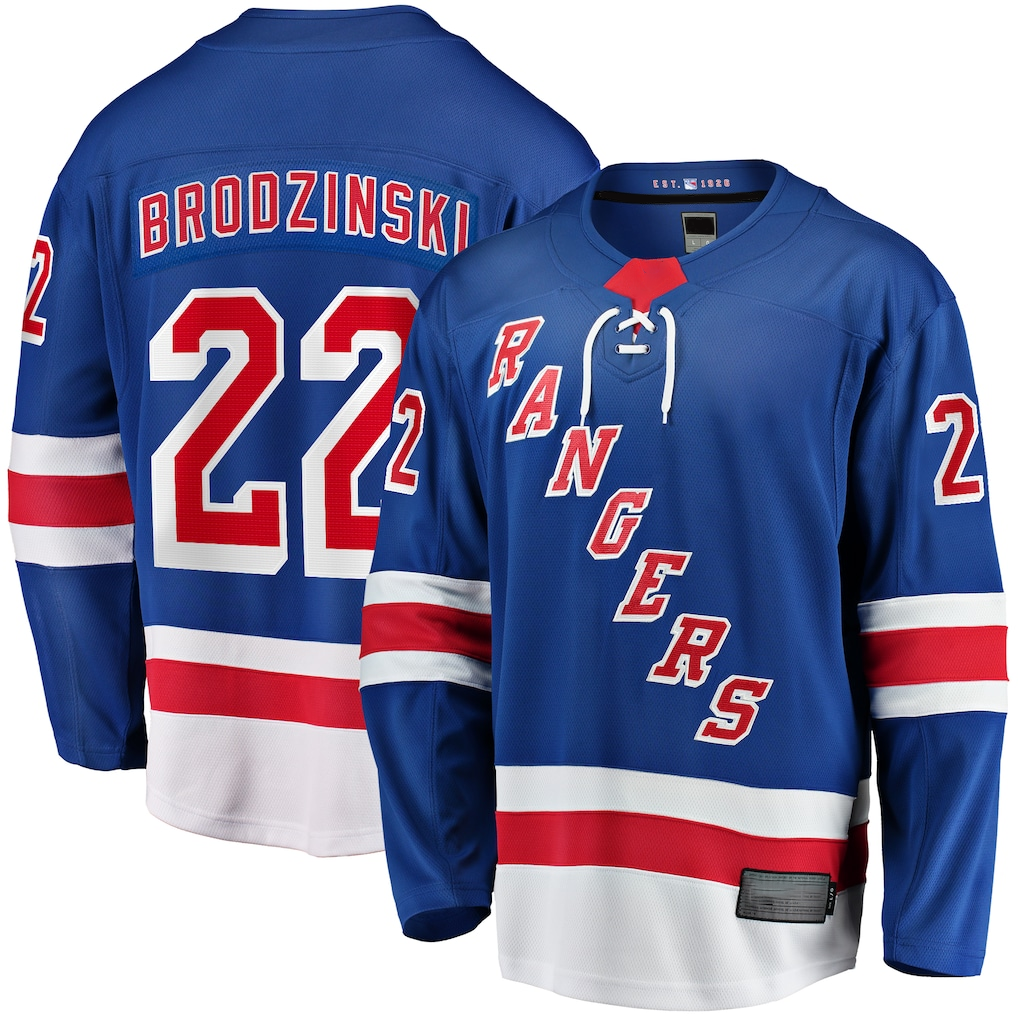 Johmsee NY.Rangers #22 Jonny Brodzinski Blue Home Premier Breakaway Jerseys