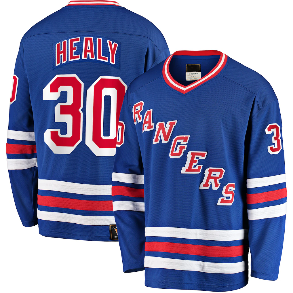 Johmsee NY.Rangers #30 Glenn Healy Blue Premier Breakaway Retired Player Jerseys