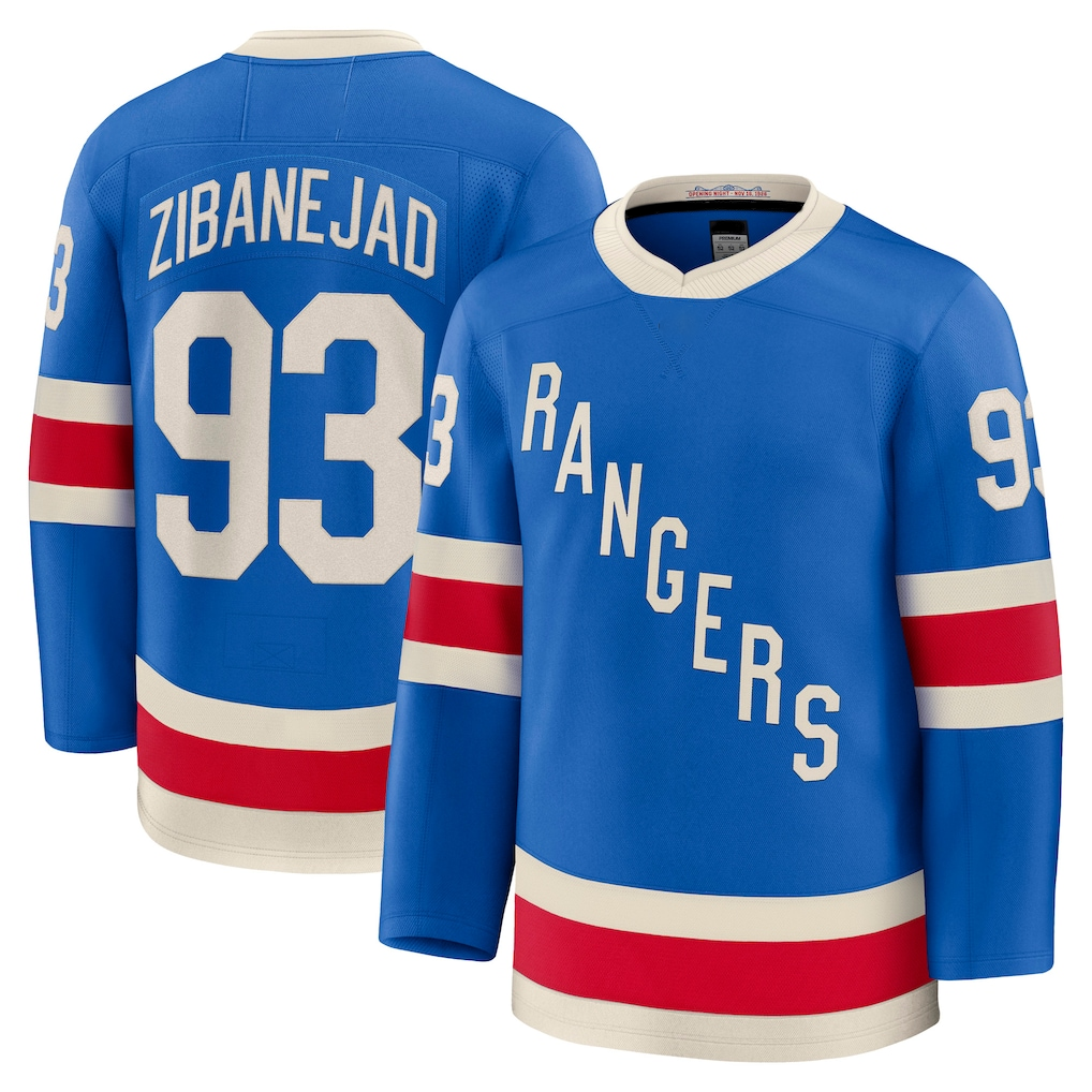 Johmsee NY.Rangers #93 Mika Zibanejad Blue Centennial Premium Jerseys