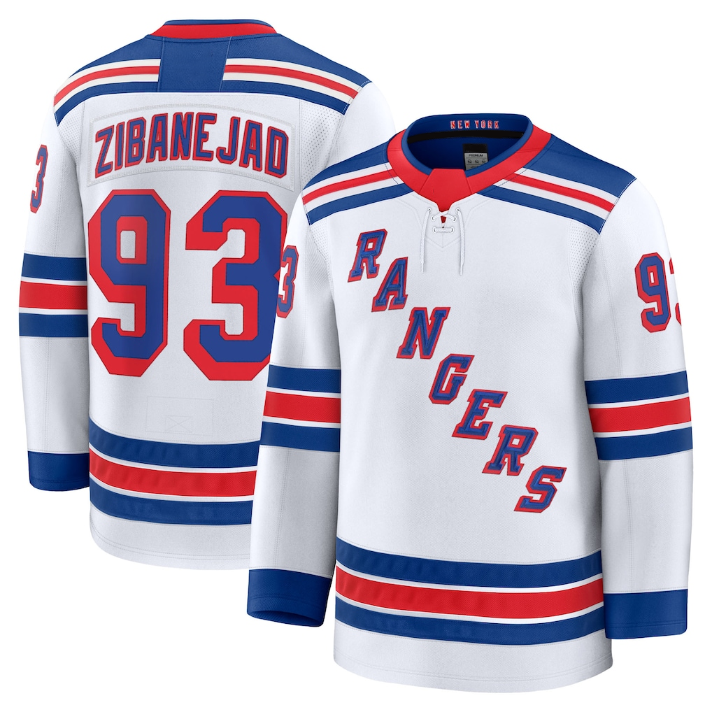 Johmsee NY.Rangers #93 Mika Zibanejad White Away Premium Jerseys