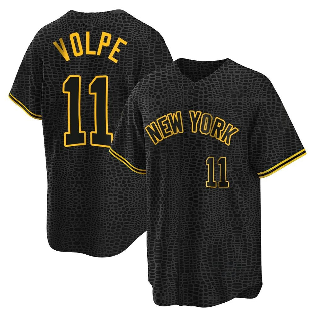 Johmsee NY.Yankees #11 Anthony Volpe Player Black Snake Skin City Game Home Stitched Jerseys