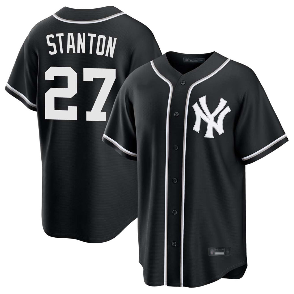 Johmsee NY.Yankees #27 Giancarlo Stanton Player Black Out Game Home Stitched Jerseys