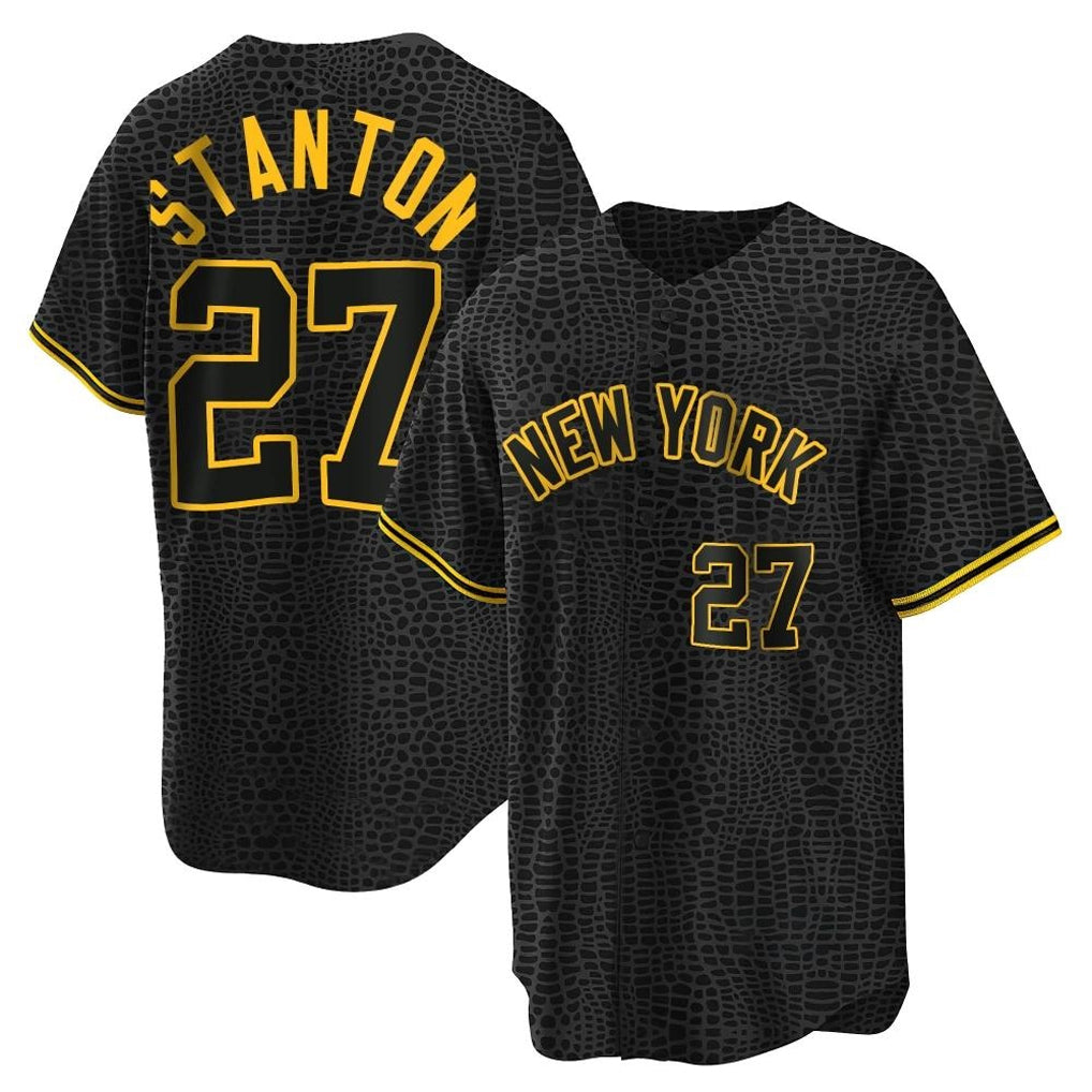Johmsee NY.Yankees #27 Giancarlo Stanton Player Black Snake Skin City Game Home Stitched Jerseys