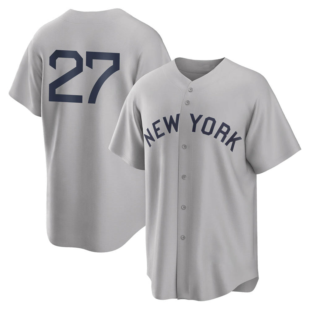 Johmsee NY.Yankees #27 Giancarlo Stanton Player Gray Field of Dreams Game Stitched Jerseys