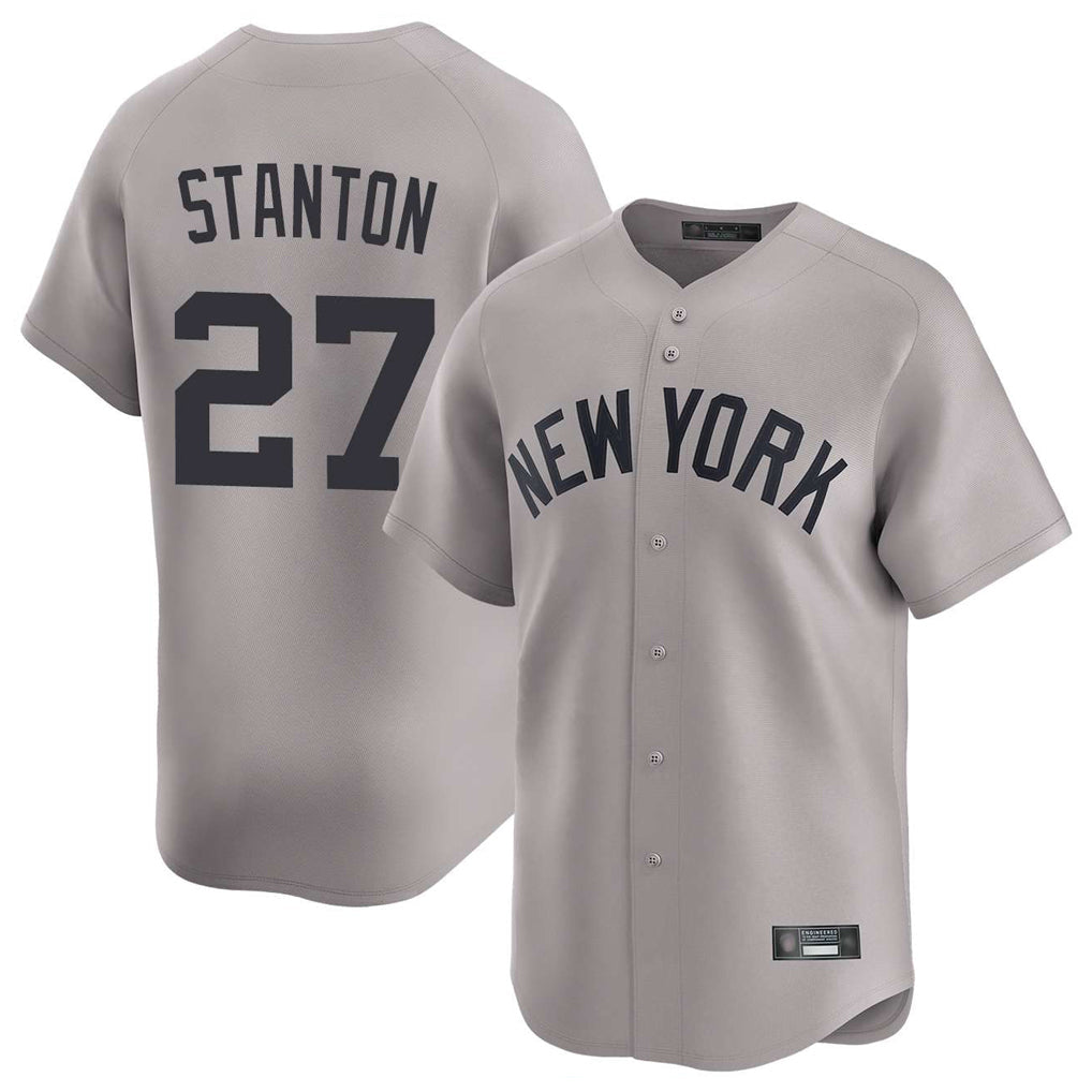 Johmsee NY.Yankees #27 Giancarlo Stanton Player Gray Limited Home Stitched Jerseys