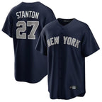 Johmsee NY.Yankees #27 Giancarlo Stanton Player Navy Replica Game Stitched Jerseys