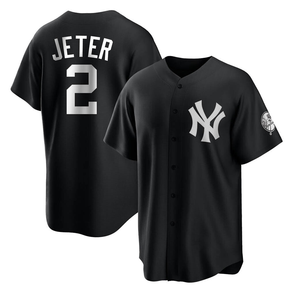 Johmsee NY.Yankees #2 Derek Jeter Player Black Game Stitched Jerseys