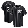 Johmsee NY.Yankees #2 Derek Jeter Player Black Out Game Home Stitched Jerseys