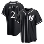 Johmsee NY.Yankees #2 Derek Jeter Player Black Out Game Home Stitched Jerseys