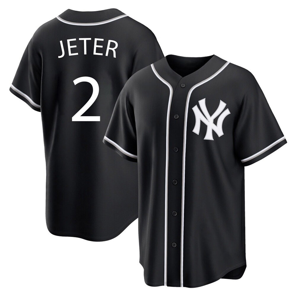 Johmsee NY.Yankees #2 Derek Jeter Player Black Out Game Home Stitched Jerseys