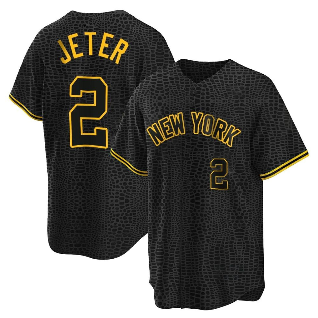 Johmsee NY.Yankees #2 Derek Jeter Player Black Snake Skin City Game Home Stitched Jerseys