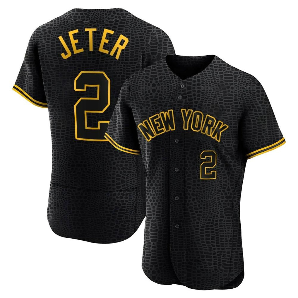 Johmsee NY.Yankees #2 Derek Jeter Player Black Snake Skin City Limited ELite Home Stitched Jerseys