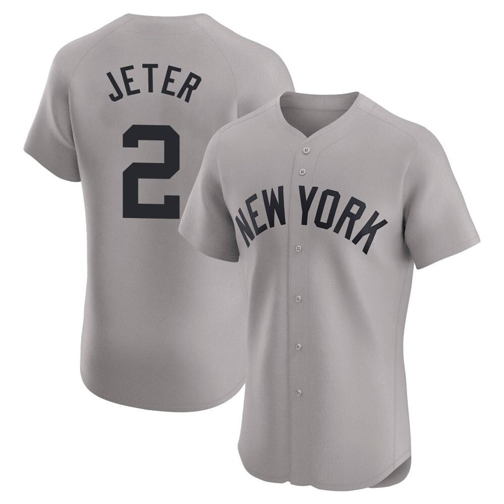 Johmsee NY.Yankees #2 Derek Jeter Player Gray Limited Elite Home Stitched Jerseys
