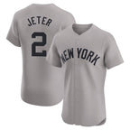 Johmsee NY.Yankees #2 Derek Jeter Player Gray Limited Elite Home Stitched Jerseys