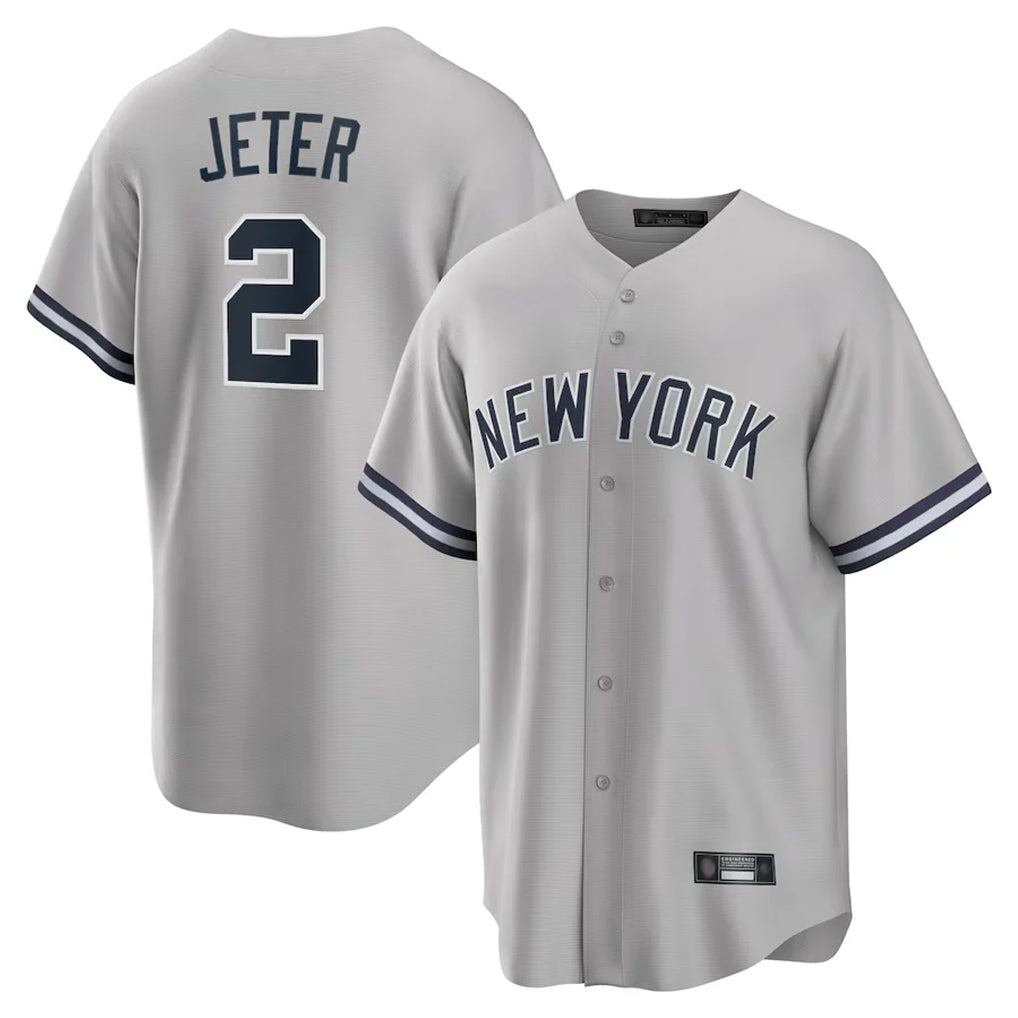 Johmsee NY.Yankees #2 Derek Jeter Player Gray Road Game Stitched Jerseys
