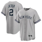 Johmsee NY.Yankees #2 Derek Jeter Player Gray Road Game Stitched Jerseys