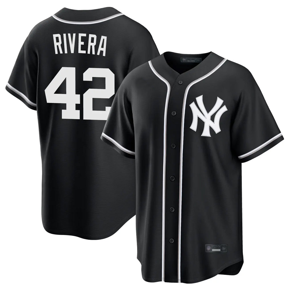 Johmsee NY.Yankees #42 Mariano Rivera Player Black Out Game Home Stitched Jerseys