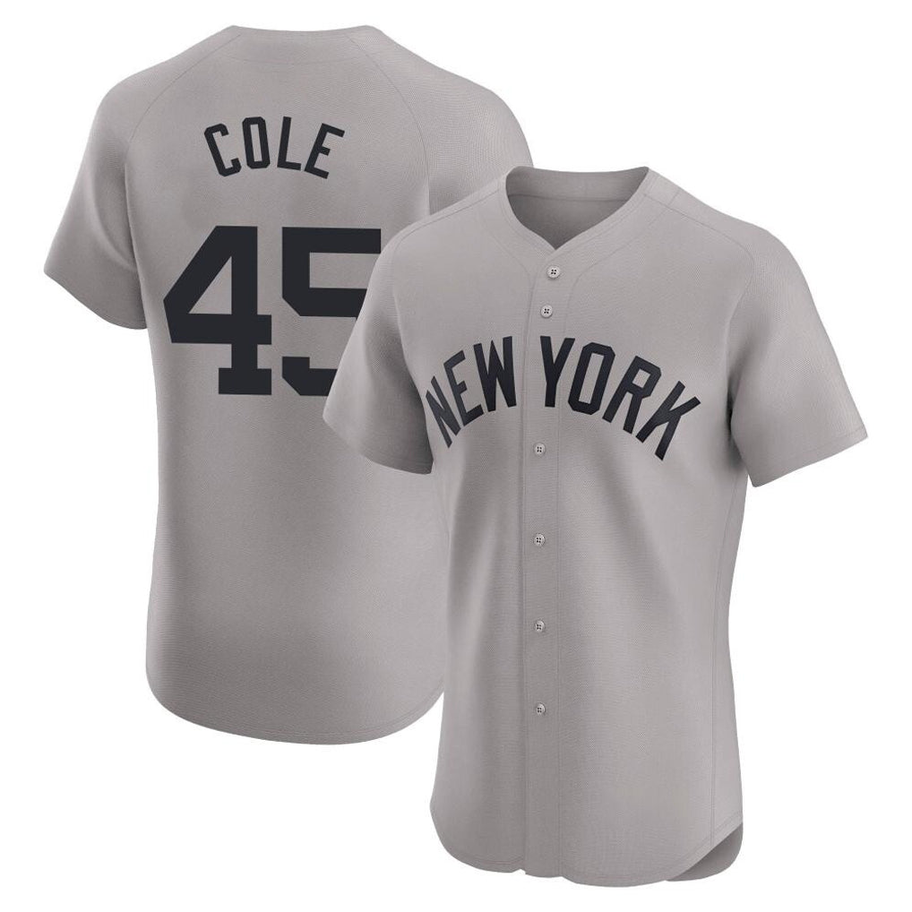 Johmsee NY.Yankees #45 Gerrit Cole Player Gray Limited Elite Home Stitched Jerseys